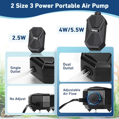 hygger Aquarium Air Pump, Ultra Quiet Oxygen Aerator with Air Stone Airline Tubing Check Valve, Aquarium Fish Tank Air Bubbler for 3 to 79 Gallon Tank and Bucket - size: Small