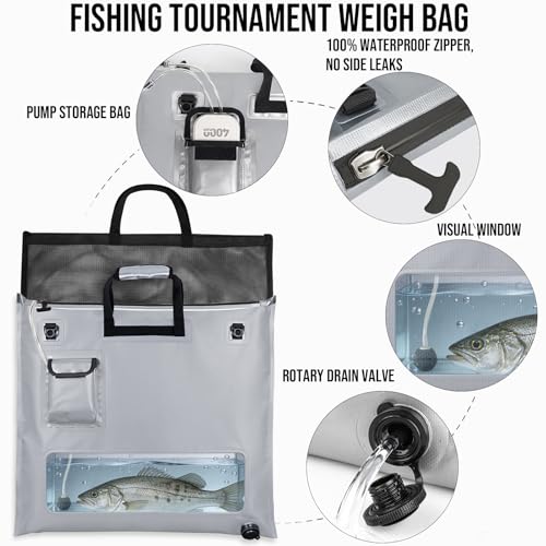 THKFISH Fish Tournament Weigh in Bag for Bass Fishing, Heavy Duty Insulated Live Fish Bag for Caught Fish with Waterproof Zipper and Mesh Liner, Leakproof,Puncture Resistant (Silver-25×23in with Net) - color: Silver-25×23in with Net