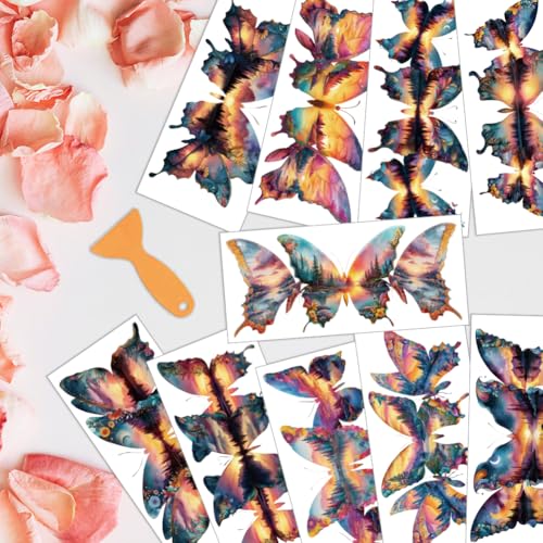arricraft 10 Sheets Butterfly Scenery UV DTF Cup Wrap for 16OZ Glass, Sunset Scenery Butterflies River Rub on Decals PVC Transfer Stickers for DIY Cups Wood Funiture 24x11cm/9.4x4.3inch - style: Butterfly Scenery Theme