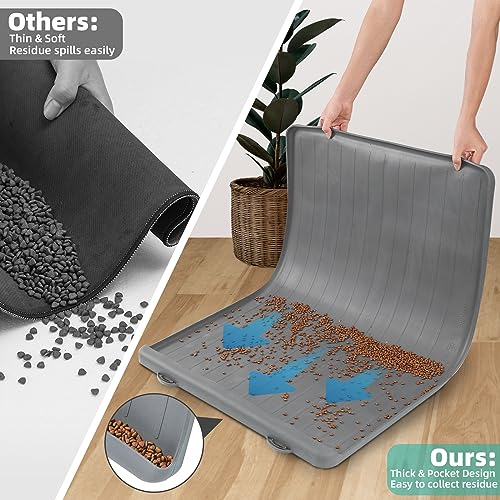 Dog Mat for Food and Water - 39.4" x 27" Large Pet Feeding Mats with Residue Collection Pocket - Waterproof Dog Cat Bowl Mat with High Edges to Prevent Water and Food Spills (Light Grey) - color: Light Grey
