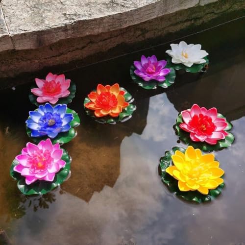 Artificial Floating Foam Lotus Flower with Water Lily Pad,Lifelike Pond Pool Lotus Ornaments,Realistic Ornament for Home Garden Pond Aquarium Decor，Artificial Plants and Flowers (Orange) - color: Orange