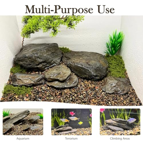 Fish Tank Rocks 10lb Natural Stream Stone 7-8pcs Aquarium Aquascape Stones, Flat Basking Rock, Reptile Slate Rocks & Turtle Tank Decor(2-7 Inches) - size: 10lb(7-8pcs)