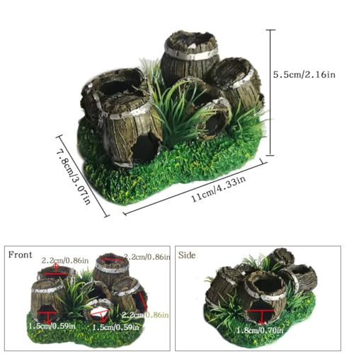 OMEM Fish Tank Decorative Landscaping Ornament Wine Barrel Resin Craft 5 Barrels Set with Fish Shrimp Hideout for Aquarium
