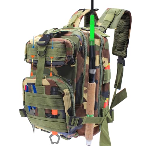 Lightweight Fishing Tackle Backpack Professional Water-Resistant All-in-One Rod Holder & Gear Storage - color: Camouflage Color