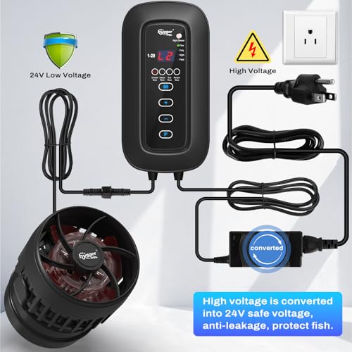 hygger DC Powerful Wave Maker For Aquarium, Quiet Aquarium Circulation Water Pump Adjustable Flow Freq, 4 Waves/Night/Feed Modes, Magnetic Holder Display Controller - size: 18W for 55~70Gallons