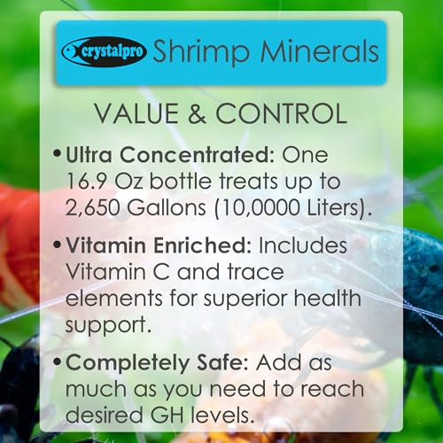 Crystalpro Shrimp Minerals 16.9 Oz – Liquid Aquarium Salt & Trace Elements for Freshwater Shrimp Tanks – Supports Caridina & Neocaridina – Molting & Breeding Additive – Invertebrate Tank Conditioner - size: 500 ml