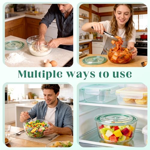 Domensi 12.7-cup Large Glass Microwave Steamer Cookware Container with Vented Lid Round Food Storage Stackable Airtight Steamer for Microwave-safe Reheating, Steaming Vegetables & Rice