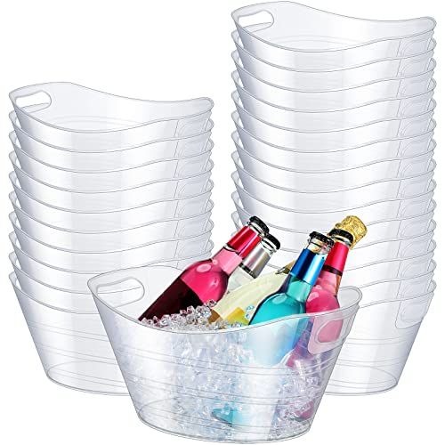Norme 24 Pcs Oval Storage Tub with Handles, 4.5l Plastic Ice Buckets Bulk for Wine Beer Champagne Drink Cooler Beverage Storage Tub for Parties BBQ Weddings Party Outdoor Celebration(Clear) - color: Clear