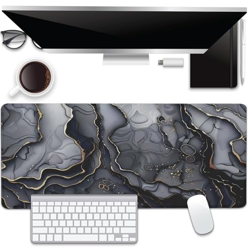 Dark Marble Desk Pad Mouse Pad,Large XL Retro Mouse Mat with Stitched Edges,Non-Slip Rubber Base Mousepad for Office PC Keyboard Laptop and Home Work Desk Mat(27.5X11.8 in) - color: Dark Marble