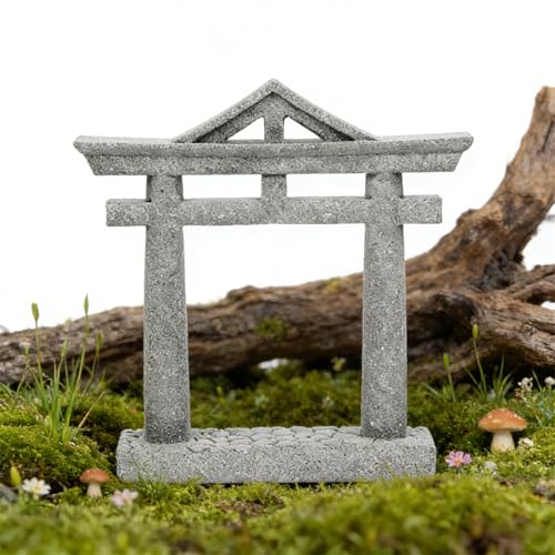 livelyfish Japanese Fish Tank Decorations Asian Aquarium Decor Torii Gate Ornament Japanese Shrine Oriental Pagoda Aquarium Sandstone Bridge Statues Betta Fish Decorations for Tank, S2 - size: Small-2