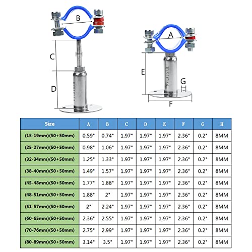 2PCS 304 Stainless Steel Wall Mount Ceiling Mount Pipe Supports, Adjustable Pipe Strap Clamp with screws for OD Pipe 38-40mm, Adjustable Height 50-100mm - size: 38-40mm, style: Adjustable Height 50-100mm