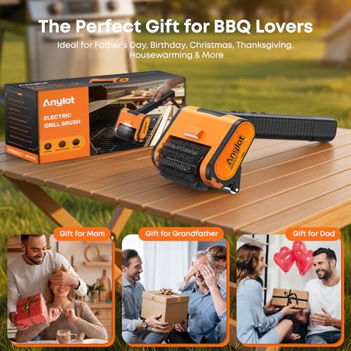 Electric Grill Brush - 1500RPM 3 Speeds, Cordless BBQ Cleaner with LED Light, 4000mAh Rechargeable BBQ Grill Brush for Outdoor Stainless Steel Cast Iron Grates