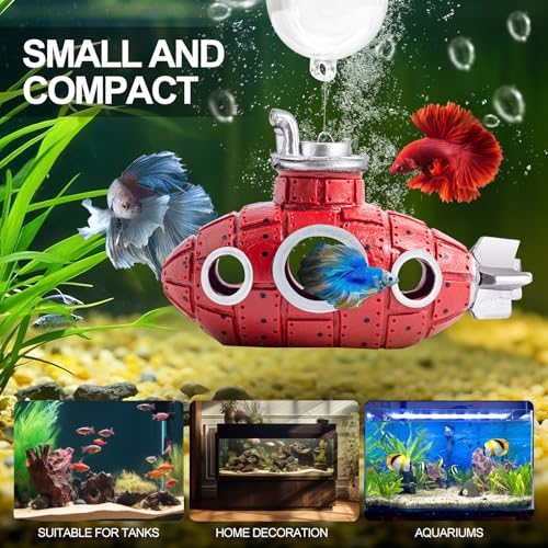 New Upgrade Floating Fish Tank Decoration, Cute Retro Submarine Set and Floating Diver,Three Float Balls, Aquarium Decorations Resinous Betta Fish Tank Accessories - color: Rose Red