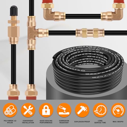 CheeMuii 50 FT 3/8 Pneumatic Tubing 3/8" PA12 Nylon DOT Air Line SAE J844 DOT Air Hose 15.3 Meter 3/8 Inch OD Pneumatic Air Tubing Pipe Hose Line - color: Black, size: 3/8"OD-50FT