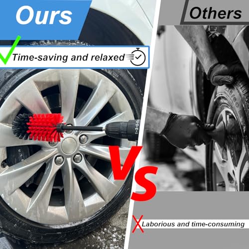 Wheel Brush Kit, Soft Drill Wheel Cleaner Brush, No Scratches Highly Dense Car Cleaning Brush Set for Wheels, Rims, Engines, Exhaust(Red/Black,2Pcs) - color: Red/Black,2pcs