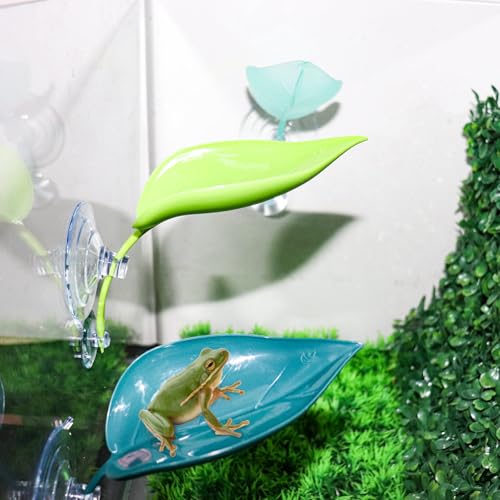 3 Pack Plastic Leaf Decorations with Suction Cups, Frog Habitat Platform, Reptile Decorations for Terrarium, Frog Tank Accessories, Terrarium Decor for Tree Frog, African Dwarf Frog, Frog and Toad - color: Multi Color