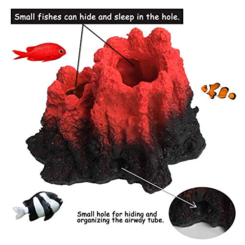 S-Lifeeling Tank Decoration Volcano Ornament Lava Explosion Look Aquarium Decorations with Multi-Color LED Spotlight for Fish Tank (L)