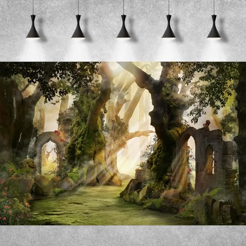 Fantasy Forest Aquarium Background Archway and Ancient Trees Atmospheric Landscape Fish Tank Background Deep Woods Misty and Foggy Mood Reptile Habitat Background Decors Poster Vinyl 24x16in - color: Orange, size: 24(W)x16(H)in