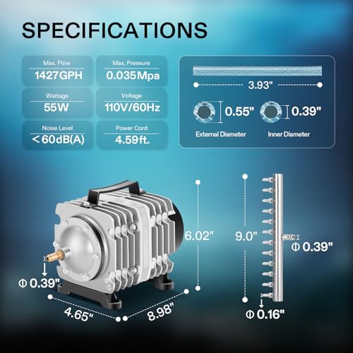 VIVOSUN Commercial Air Pump 1427 GPH 55W 90L/min 12 Outlet for Aquarium and Hydroponic Systems - style: 55W-1427GPH