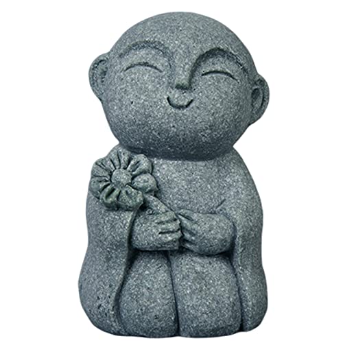 livelyfish Japanese Buddha Figurines Bosatsu Feng Shui Praying Monk Statue Sandstone Happy/Smiling Miniature Figurine Ornament for Fish Tank Aquarium Home Garden Decoration, 2 - size: 2