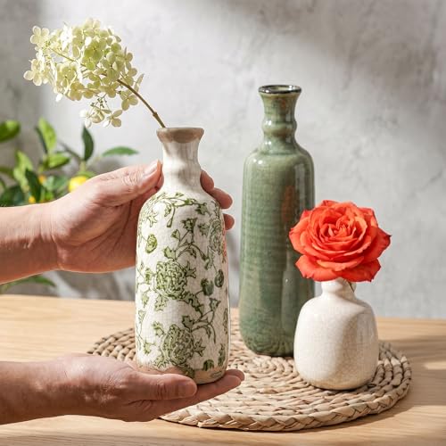 Ceramic Vase Set, 3Pcs Flower Vases for Modern Boho Farmhouse Decor, Decorative Vases for Pampas Grass & Dried Flowers, Distressed Finish - color: C