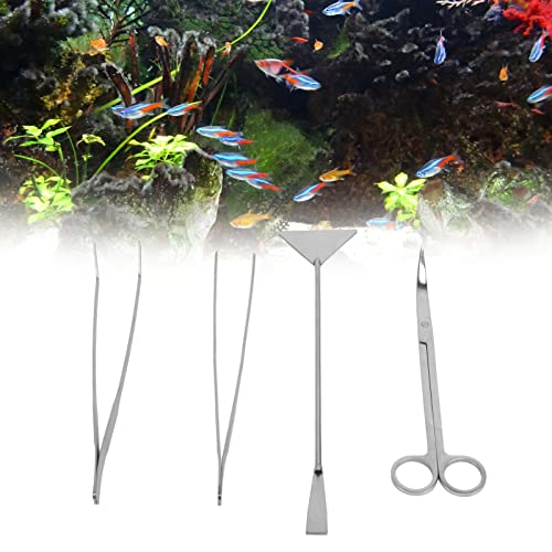 Drfeify Aquarium Tools Kit Premium Stainless Steel for Aquarium Fish Tank Maintenance and Plant Care, 4 in 1 Set for Plants Enthusiasts