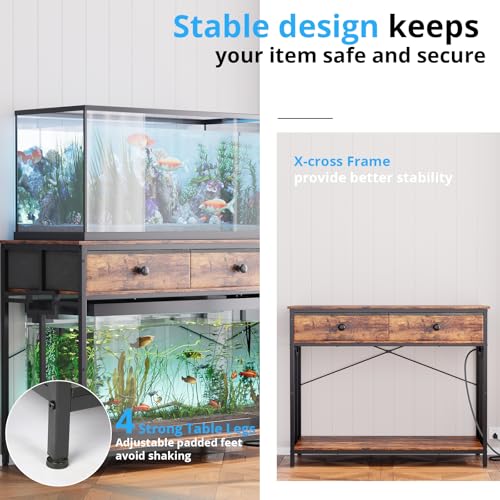 VOWNER 40 Gallon Aquarium Stand with Power Outlet, Metal Frame Fish Tank Stand with Cabinet Storage, Double Turtle Reptile Terrariums Tank Stand, 39.4" L*18.9" W Tabletop, 660LBS Capacity, Brown - color: Rustic Brown + Black