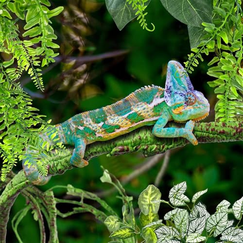 Hamiledyi 7 Pcs Reptile Plants Bendable Climbing Vines Terrarium Hanging Artificial Leaves, Bearded Dragon Tank Accessories, Habitat Decor for Snake Leopard Gecko Lizard Chameleon - size: 7 PCS - Style 6