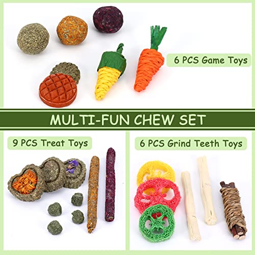 VESPRO Bunny Toys, 21PCS Rabbit Chew Toys for Teeth, Guinea Pig Natural Treats, Timothy Hay Sticks for Chinchillas Hamsters Rats, Small Animals Teeth Grinding - size: 1 Count (Pack of 2)