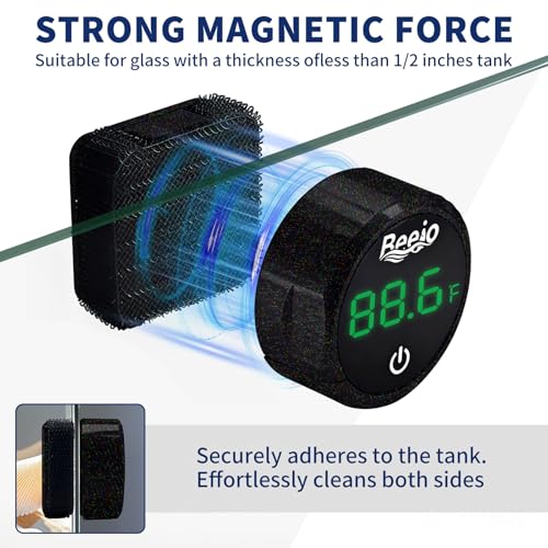 Fish Tank Magnetic Glass Cleaner, Fish Tank Thermometer, 2-in-1 Aquarium Thermometer Digital with Touch Digital Thermometer, Floating Mini Algae Scraper Cleaning Tool Specially for Glass Fish Tanks - color: Black