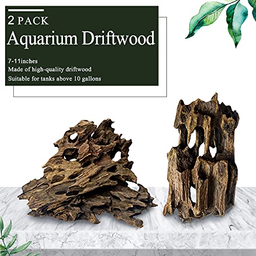 Hamiledyi Natural Driftwood for Aquarium Decor Sinkable Reptile Wood Branches Fish Tank Log Habitat Decorations Terrarium Ornament Assorted - size: M:7-11 inches-2pcs