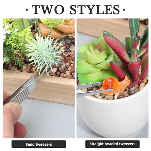 5pcs Stainless Steel Garden Tweezers Set, Precision Long Plant Tweezers for Succulent Bonsai Terrarium Craft Aquarium Gardening Tools