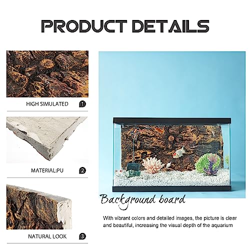 Kisangel 3D Reptile Tank Background, 17.7 x 11.8 Inch Realistic Rock Terrarium Backdrop Board, Polyurethane Foam Habitat Decor for Bearded Dragon, Lizard, Gecko, Snake & Aquarium - color: Light Brown