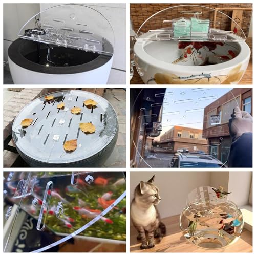 Clear Acrylic Lid for Round Aquarium, Cat Proof Fish Tank Top Cover, Cuttable Terrarium Anti-Jump Hood with Hole & Hinges, Folding Flip-top(33.0in83.8cm) Outer Dia 13.5in/34.3cm - size: 13.5in/34.3cm