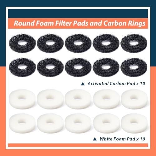 Round Sponge Foam Filter Pads and Carbon Rings Replacement for Biorb Aquarium Accessories, 10Pcs Carbon Pads and 10Pcs Foam Pads