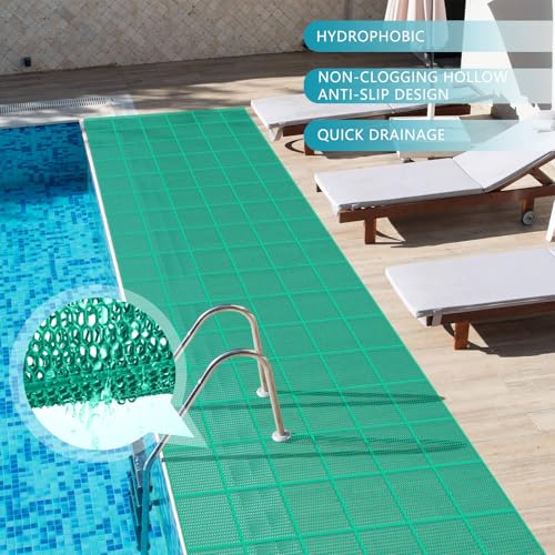 Tondiamo Pool Mat Non Slip Drainage Mats Swimming Pool Floor Deck Mats Rugs PVC Splash Mesh Hollow Doormat Roll for Outdoor Indoor Patio Restaurant Garage Kitchen Bathroom Safety(3 x 10 ft,Green) - color: Green, size: 120" x 36" (Rectangular)