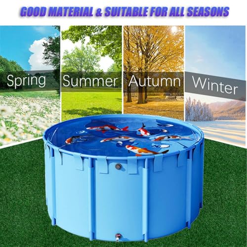 Aquarium Pool with Drain Valve,Aquaculture Water Tank Cistern Steel Frame Multifunction PVC Canvas Temporary Fish Pond，Round Frame Swimming Pool Fish Pond - 2.5x1.2m PVC Canvas with Drain Va - size: 2.5x1.2m
