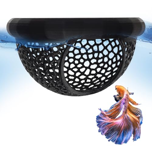 Floating Betta Shrimp Cave, Multi-Functional Aquarium Hammock for Hiding Feeding, Floating Betta Fish Skins with Feeding Ring, Tank Resting Spot for Small Fish Betta Shrimp (Black, Large) - color: Black, size: Large