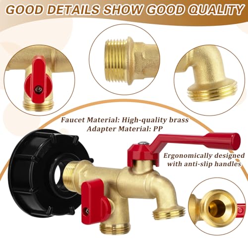 IBC Tote Hose Adapter Dual Outlet Faucets 275-330 Gallon IBC Tote Water Tank Fittings,3/4''NPT to Double 3/4''GHT Outlet Brass Garden Hose Valve with 3 Adapter,Apply to IBC Containers, Ton Barrels - color: Dual Outlet valve