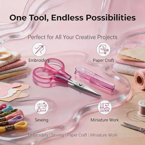 PAFASON Small Travel Craft Scissors Set Straight Curved Precision Tip All Purpose for Scrapbooking Quilting Sewing Knitting Embroidery Cross Stitch Crochet Thread Yarn Paper Detail Cutting Safety Case - style: Contemporary