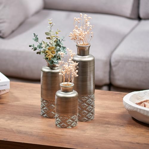 Creative Scents Dublin Silver Vases - Set of 3 Vases for Flowers, Decorative Vases, Farmhouse Decor, Premium Décor, Centerpiece Table Decorations for Your Kitchen, Bedroom, Office, Living Room - color: Silver