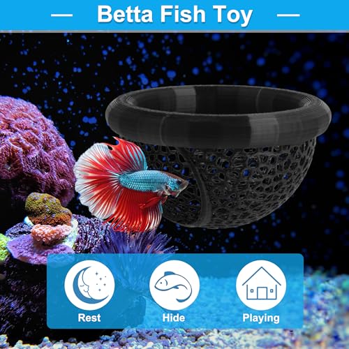 Betta Hideout Cave, Aquarium Floating Betta Hideout, Multi-Functional Betta Fish Hammock, Black - color: Black