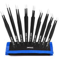 XOOL 9 PCS ESD Precision Tweezers Set, Anti-Static Stainless Steel Tweezers Kit for Electronics, Soldering, Craft, Jewelry, Model Building - size: ESD Tweezers 9 PCS