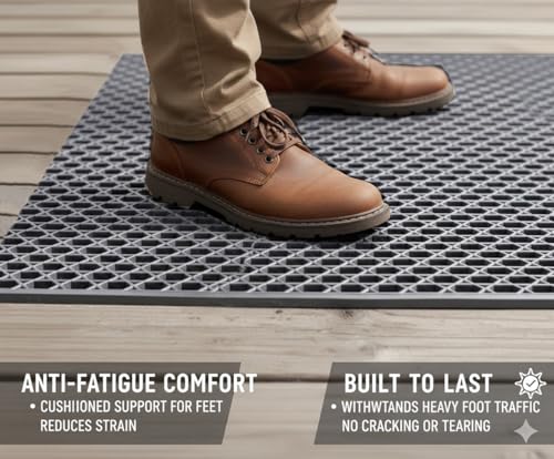 Drainage Non-Slip Floor Mat Extra Large 3'x10' - Heavy Duty PVC Rubber Wet Area Mat for Restaurant Kitchen Pool Deck Bar-Waterproof, Easy to Clean, Anti-Fatigue, Industrial Grade Safety Mat,Grey - color: Grey, size: 3x10FT