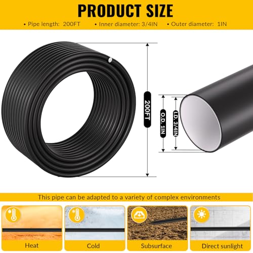 Compressed Air Piping System, 3/4 Inch x 200 FT Black HDPE Pipe,Aluminum Wall Outlet Blocks, Rapid Air Compressor System Accessories and Air Line Kit for Shop,Garage - size: 200FT