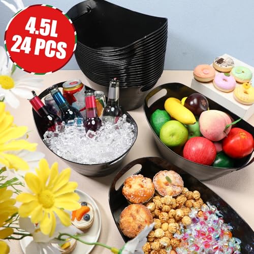 Norme 24 Pcs Oval Storage Tub with Handles, 4.5l Plastic Ice Buckets Bulk for Wine Beer Champagne Drink Cooler Beverage Storage Tub for Parties BBQ Weddings Party Outdoor Celebration(Black) - color: Black