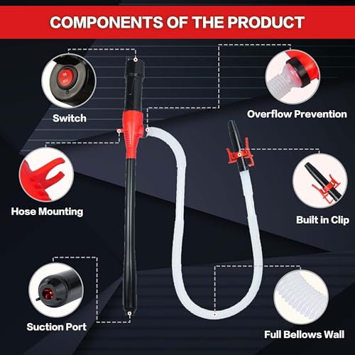 Portable Battery Powered Gas/Liquid Transfer Pump, Battery Operated Fuel/Water Transfer Pump Up to 2.2 GPM, Multi-Use Electric Siphon Pump for Gas Fuel Water Diesel - style: Locking clip pump