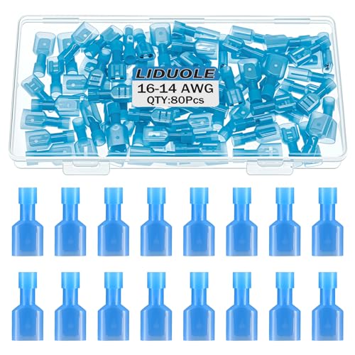 16-14 AWG Nylon Male and Female Spade Connectors Insulated Blue Quick Disconnect Wire Connector Spade Crimp Terminals (Pack of 80Pcs)