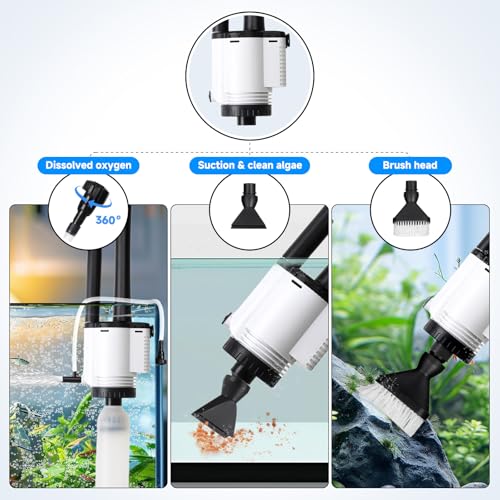 AQQA Electric Aquarium Gravel Cleaner, 8-in-1 Fish Tank Vacuum, Water Changer Sand Washer Algae Brush Turtle Shower Filter, Automatic Cleaning Kit for Freshwater Saltwater, 30W/480GPH