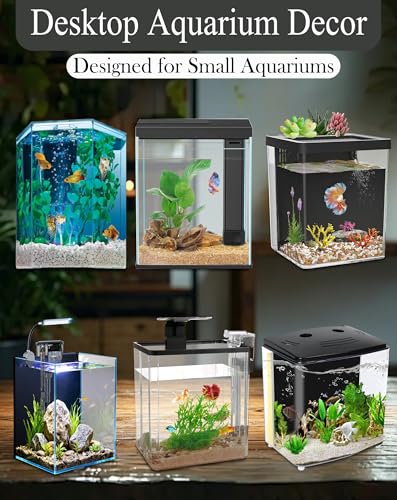 Aquarium Decor Set for Small Desktop Tanks, Includes Submarine Hide Cave, Artificial Plants, Stones & Fish Net, All-in-One Decorations Accessories for Betta, Shrimp & Cichlids